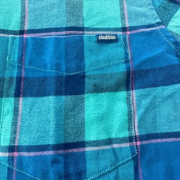 Men's Chubbies Stretch Channel Flannel Shirt Blue Soft Beachy Size Medium EUC - Picture 4 of 6